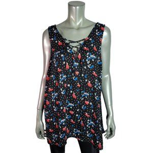 Torrid Top Plus Size 2X‎ Lace Up Floral Polka Dot Sleeveless High Low Black